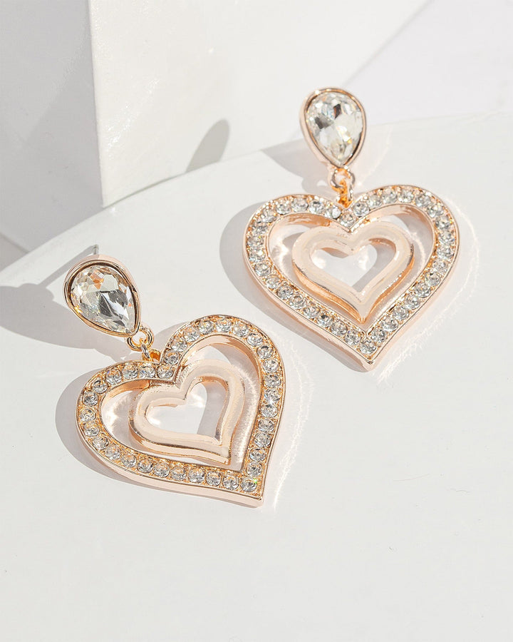 Colette by Colette Hayman Rose Gold Crystal Double Heart Drop Earrings