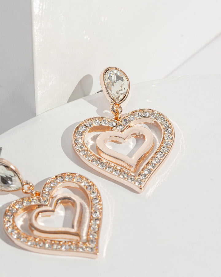 Colette by Colette Hayman Rose Gold Crystal Double Heart Drop Earrings