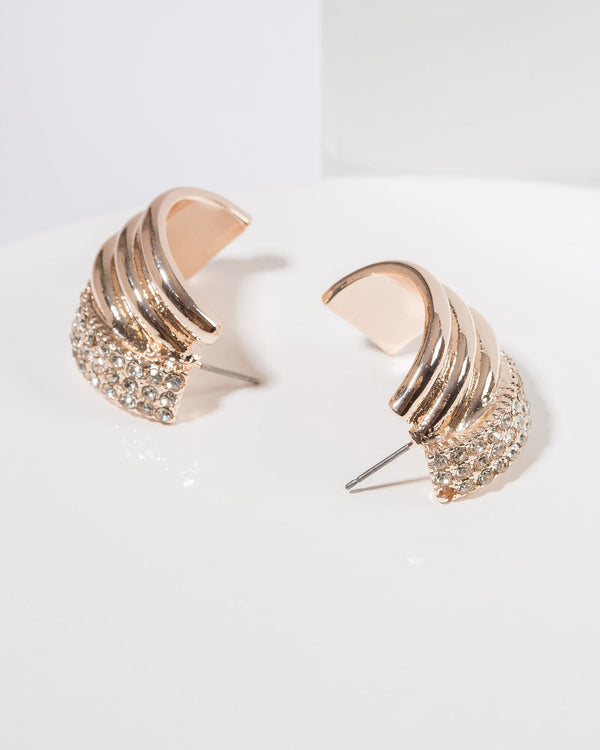 Colette by Colette Hayman Rose Gold Pave Cross Over Stud Earrings