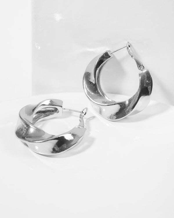 Colette by Colette Hayman Silver Chunky Twisty Hoop Earrings