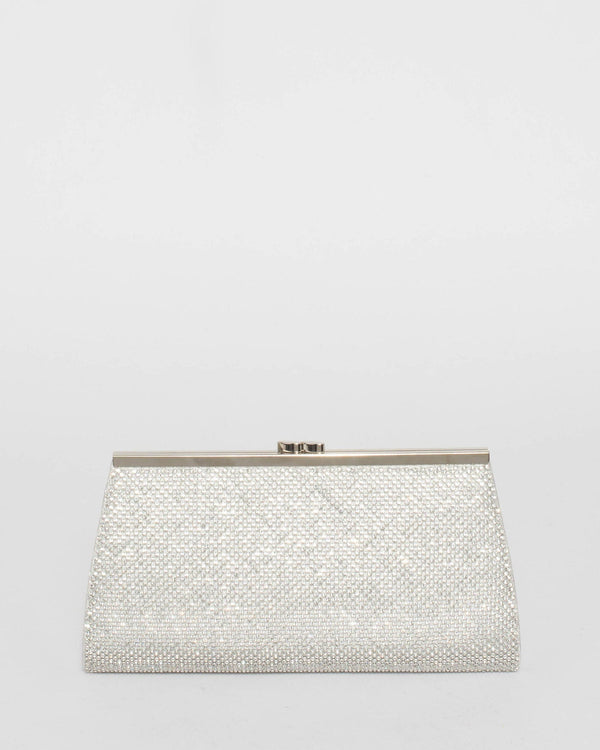 Colette by Colette Hayman Silver Glitter Top Clasp Clutch Bag