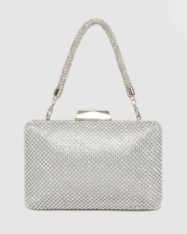 Colette by Colette Hayman Silver Maxine Crystal Handle Clutch Bag