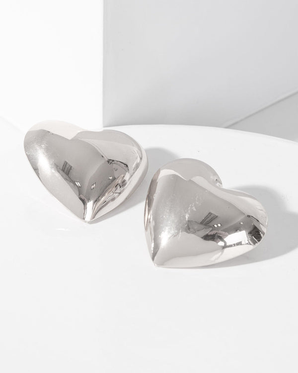 Colette by Colette Hayman Silver Puffy Heart Oversize Stud Earrings