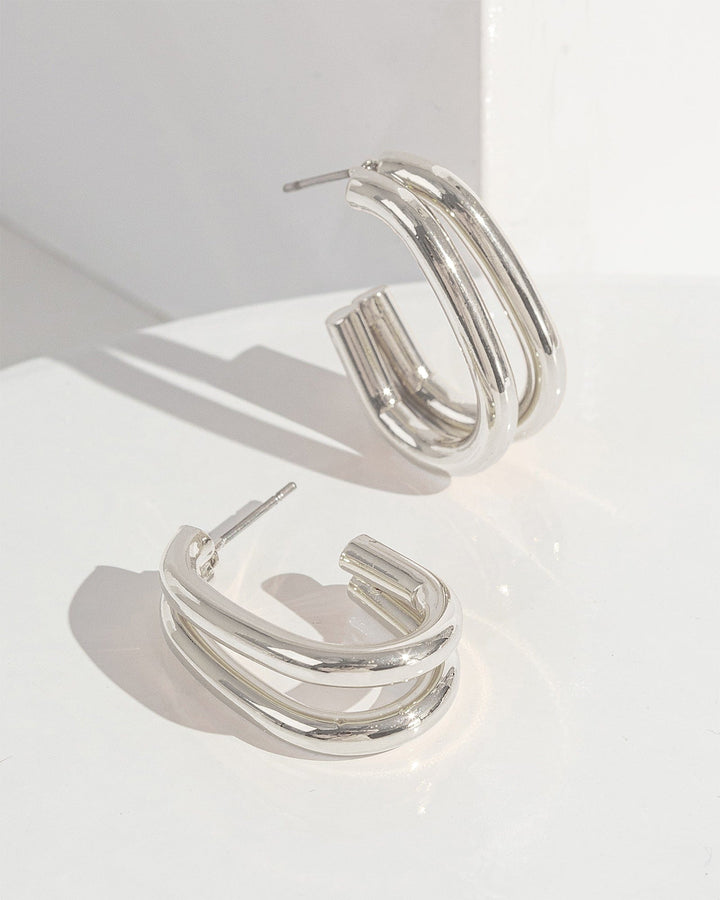 Colette by Colette Hayman Silver Two Row Oval Hoop Earrings