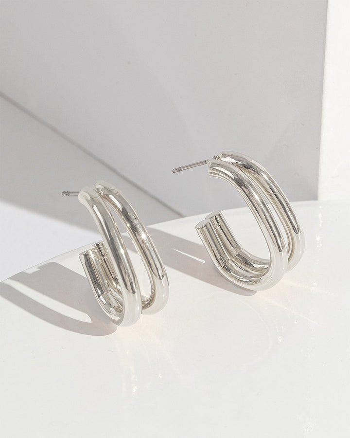 Colette by Colette Hayman Silver Two Row Oval Hoop Earrings