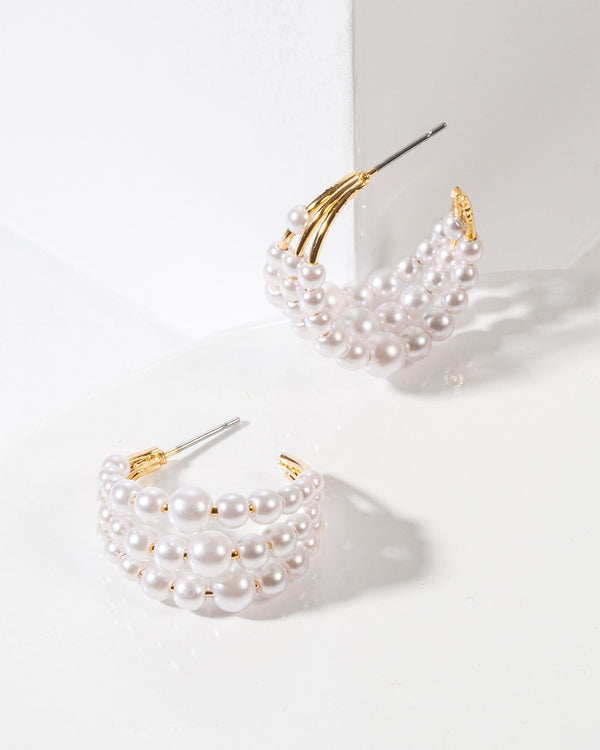 Colette by Colette Hayman Triple Row Pearl Hoop Earrings