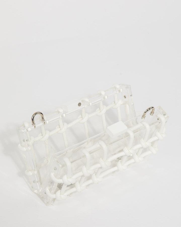 Colette by Colette Hayman White Ava Rope Hardcase Clutch Bag