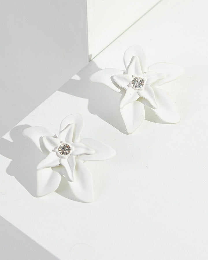 Colette by Colette Hayman White Coated Flower Stud Earrings