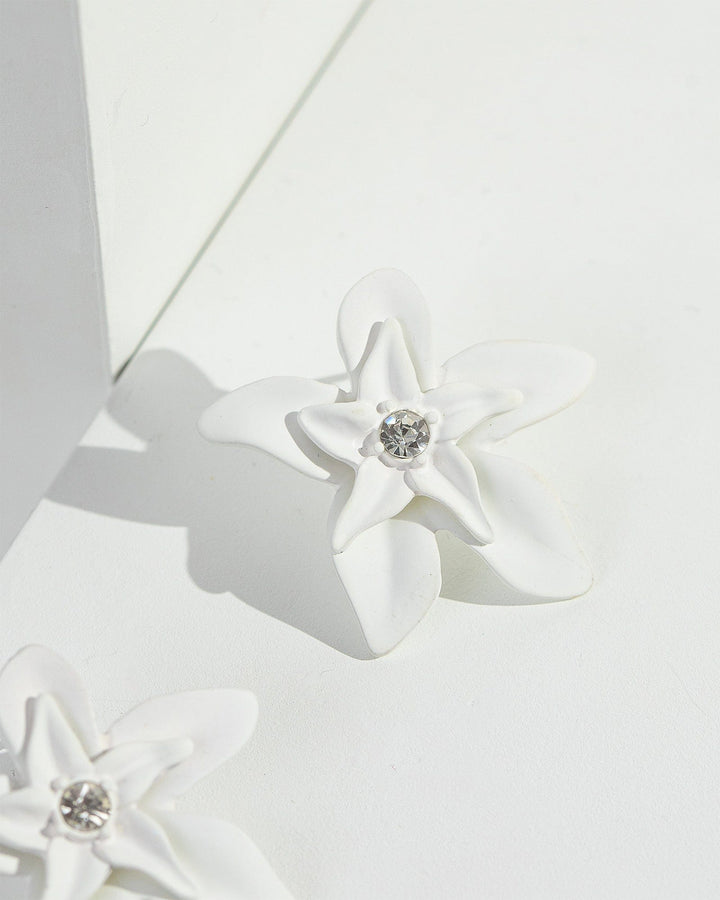 Colette by Colette Hayman White Coated Flower Stud Earrings