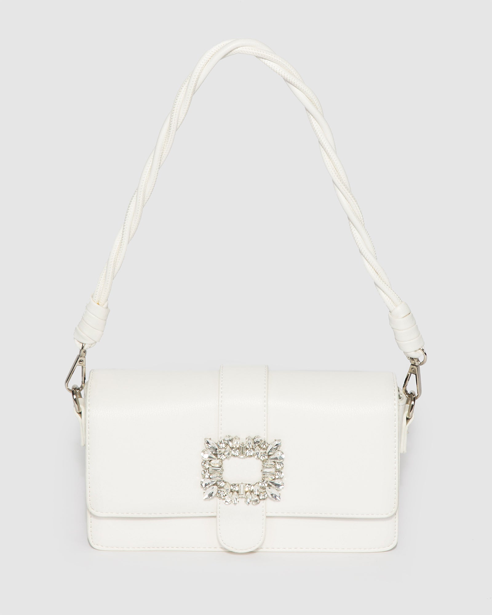 White Francesca Crystal Shoulder Bag