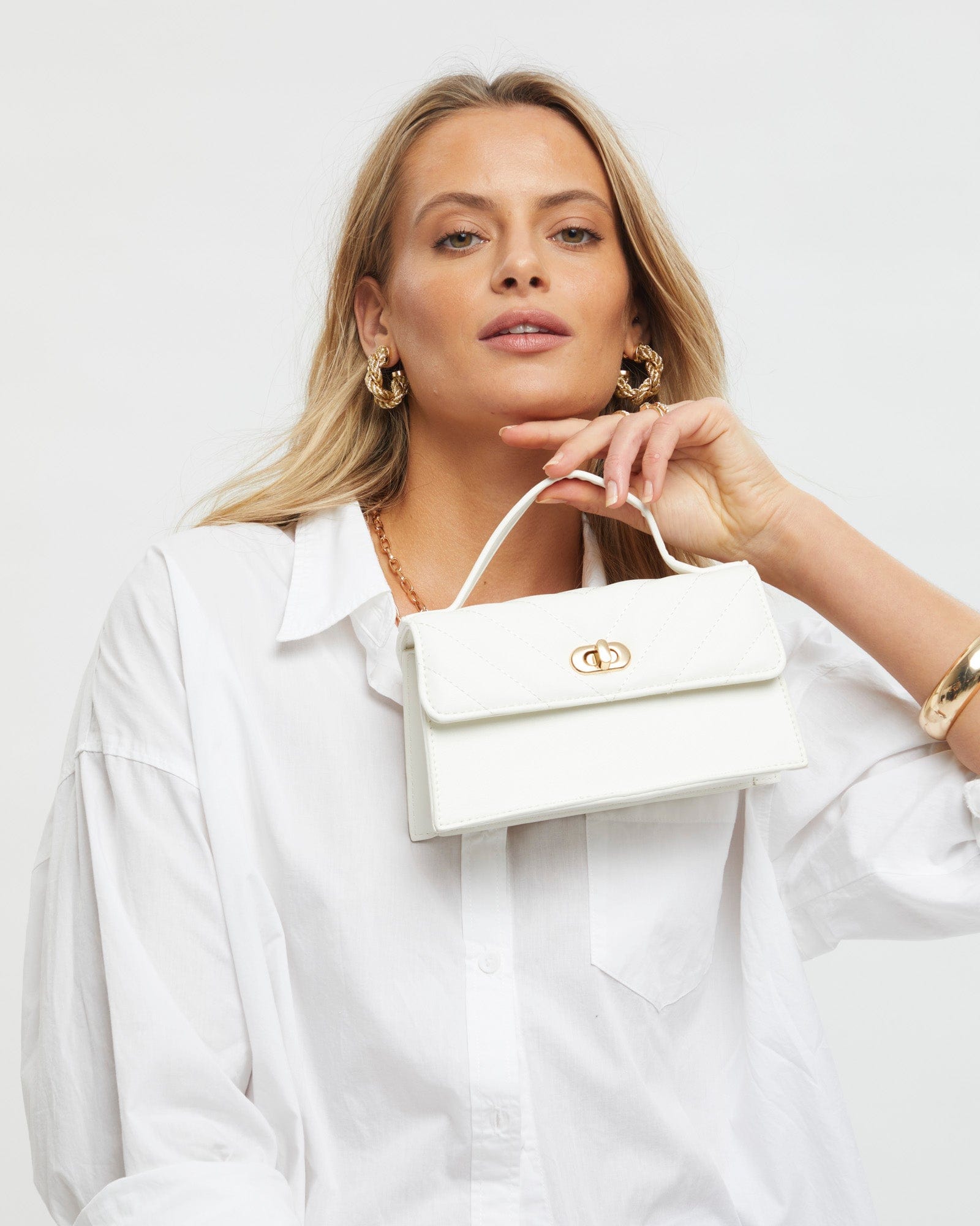 Top handle bag online white