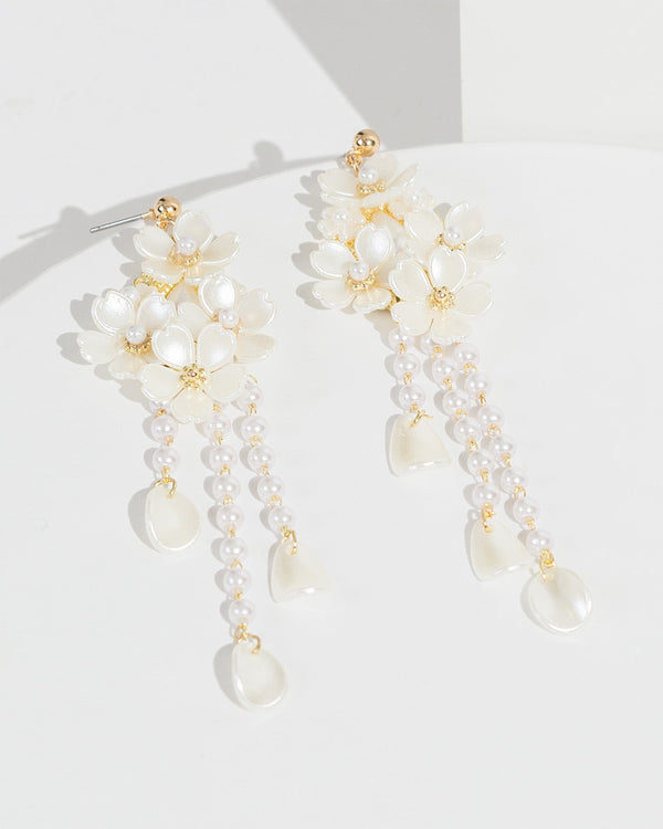 Colette by Colette Hayman White Pearl Cluster Tassel Earrings