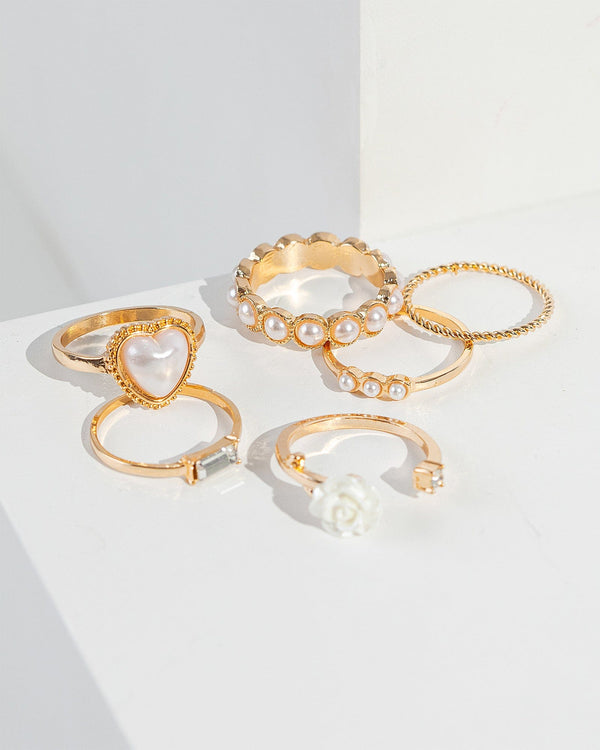 Colette by Colette Hayman White Pearl Heart Rose Ring Pack