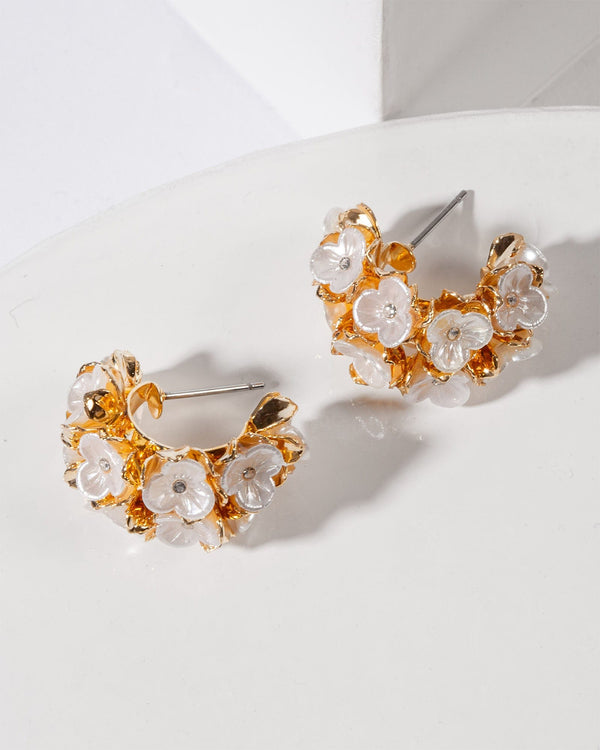 Colette by Colette Hayman White Small Flower Cluster Hoop Earrings