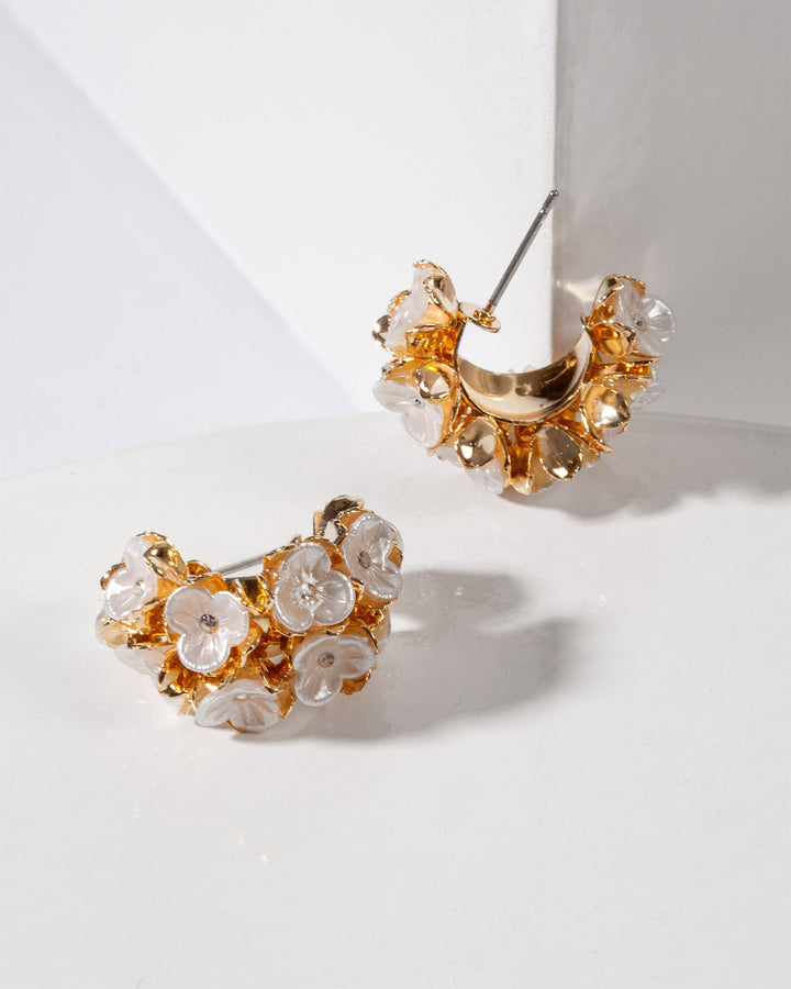 Colette by Colette Hayman White Small Flower Cluster Hoop Earrings