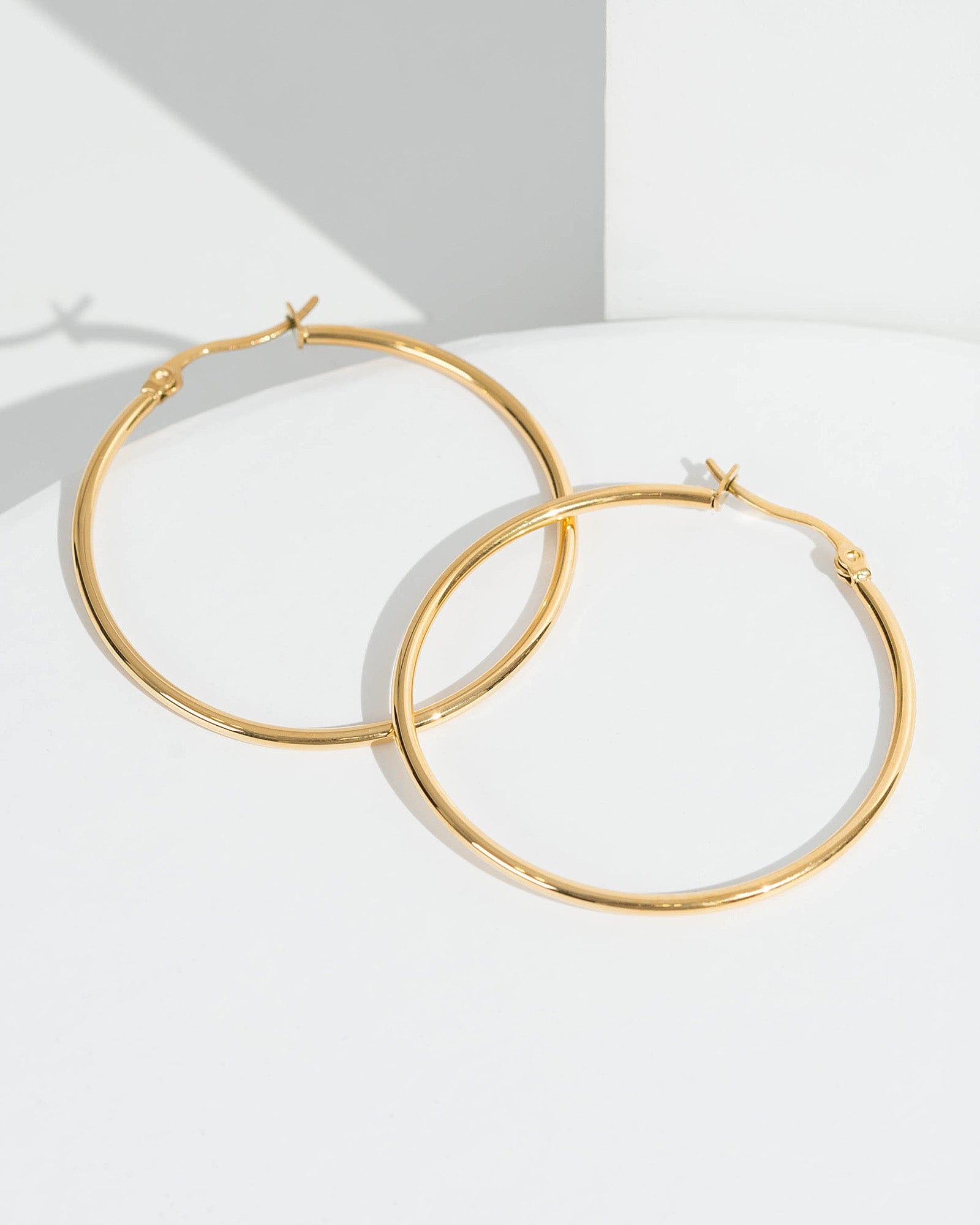 Large 14K Yellow Gold Thick Tube Hoop Earrings w/Click-Down Clasp, 45m –  KesleyBoutique