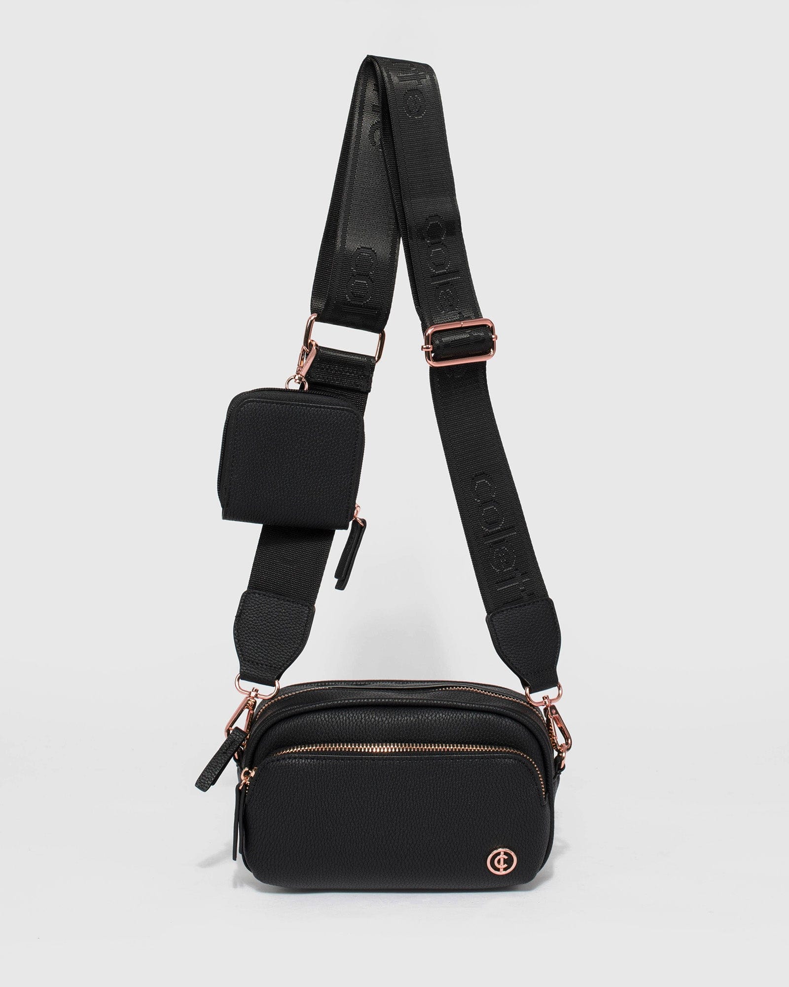 black and rose gold crossbody bag