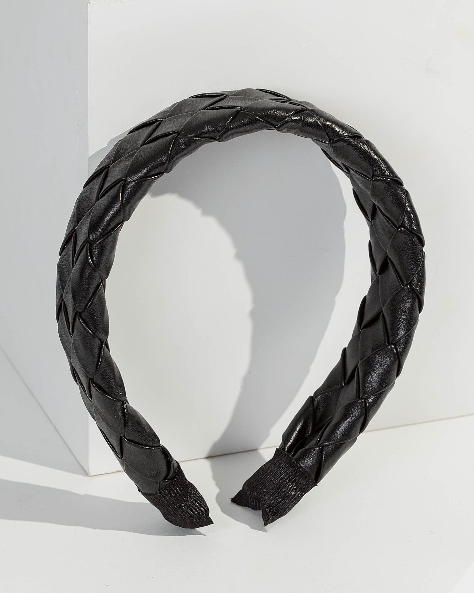 Black Leather Look Braided Headband Colette By Colette Hayman