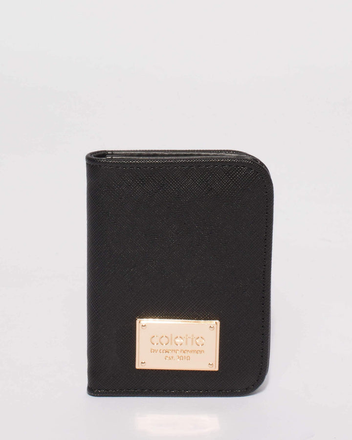 Black Saffiano Credit Card Purse With Gold Hardware | Purses