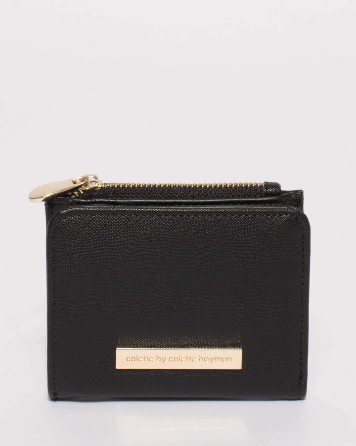 Black Saffiano Mini Wallet With Gold Hardware | Wallets