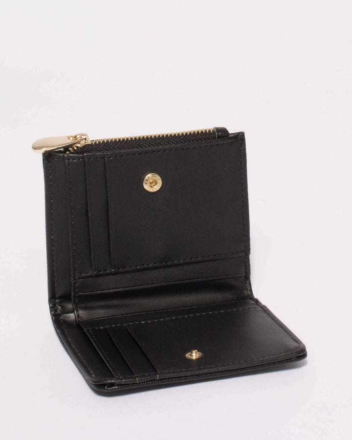 Black Saffiano Mini Wallet With Gold Hardware | Wallets