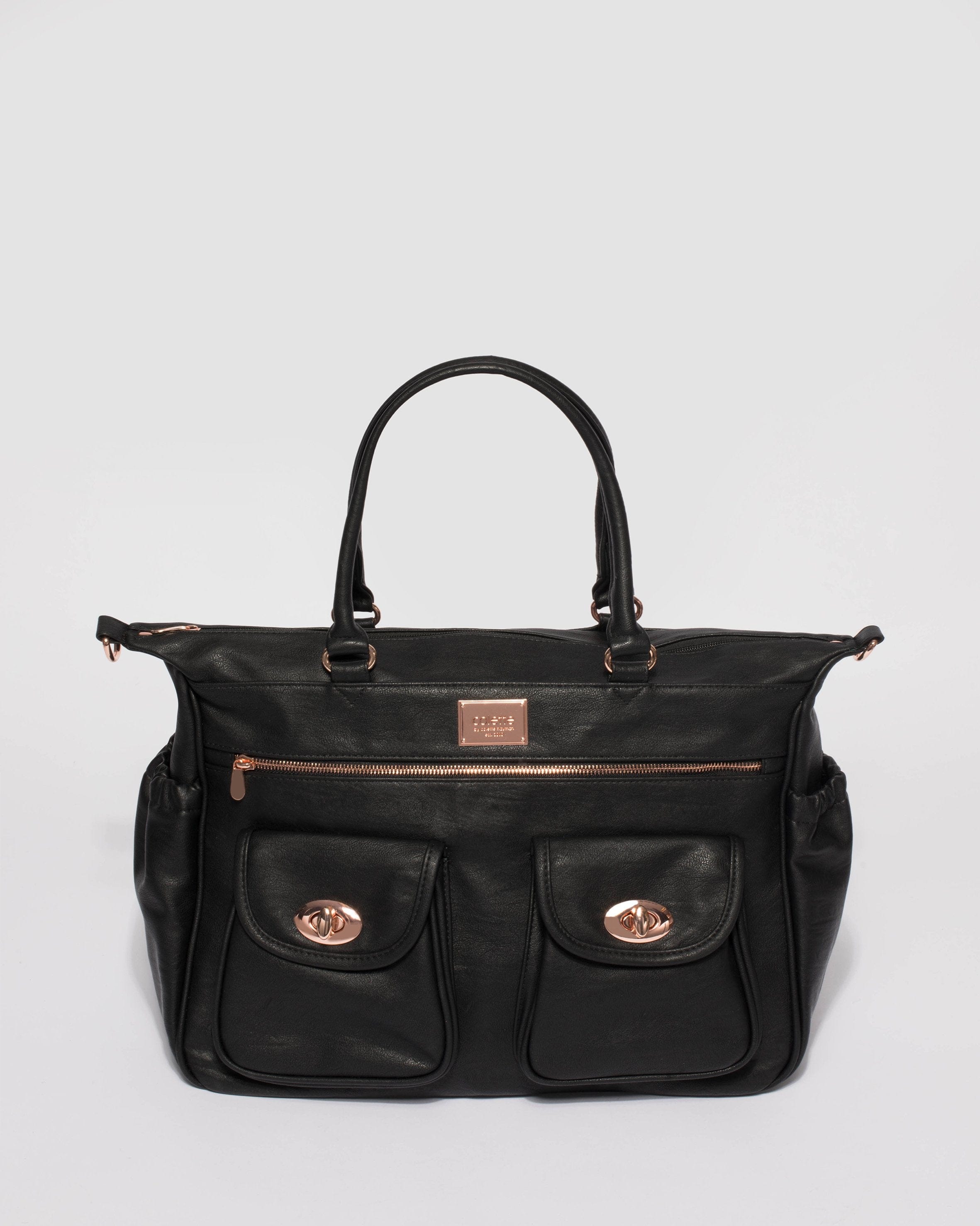 Black Smooth Baby Travel Bag With Rose Gold Hardware colette by