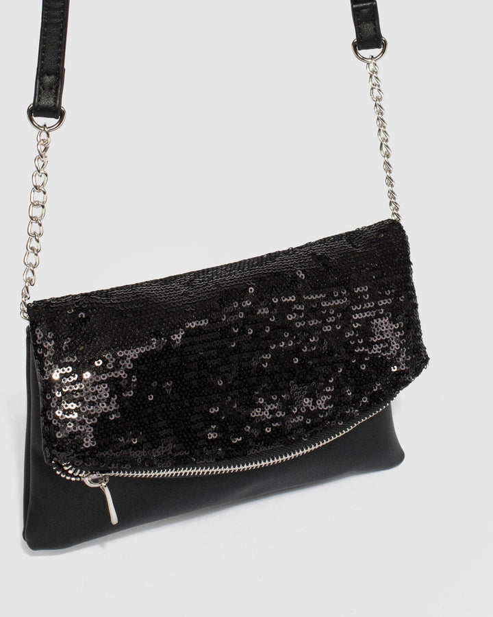 Colette by Colette Hayman Black Zoe Sequin Foldover Clutch Bag