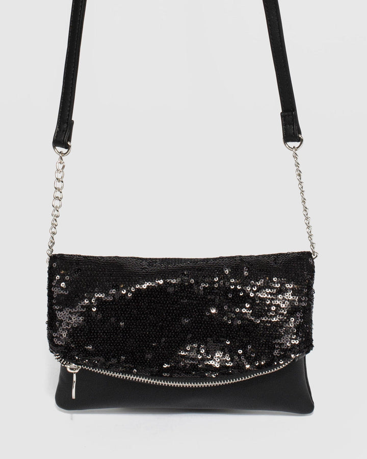 Colette by Colette Hayman Black Zoe Sequin Foldover Clutch Bag