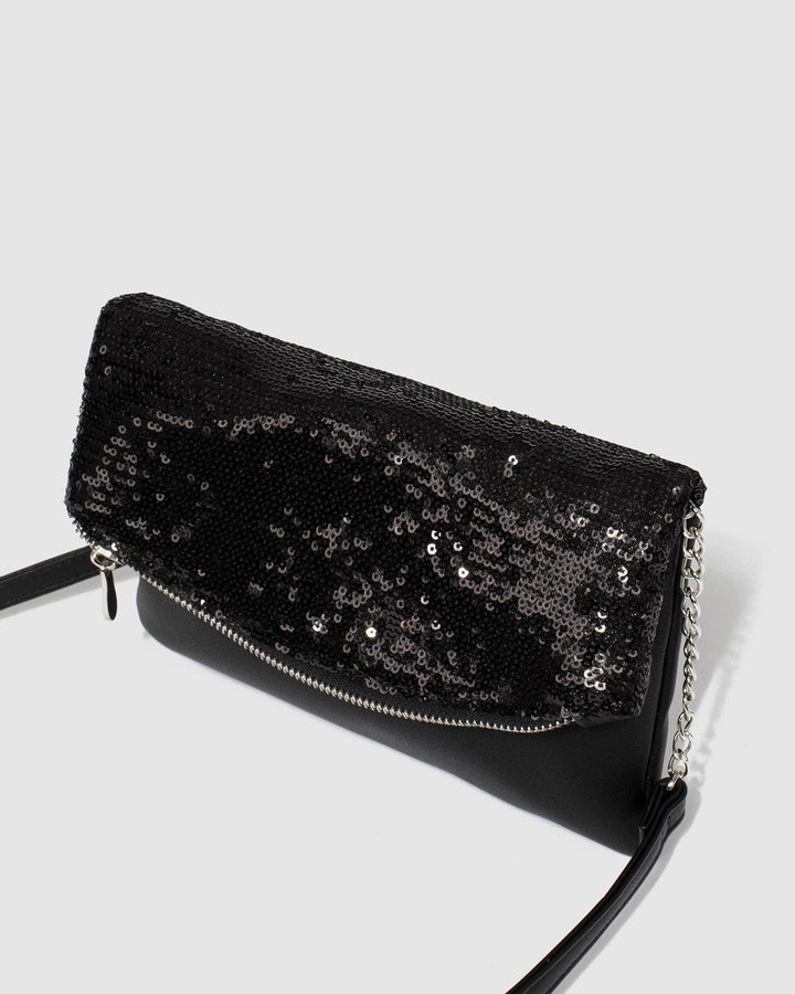 Colette by Colette Hayman Black Zoe Sequin Foldover Clutch Bag