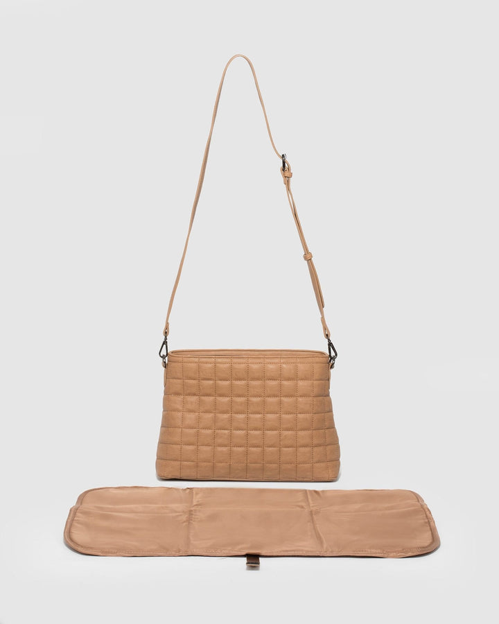 Caramel Small Quilt Crossbody Baby Bag | Baby Bags