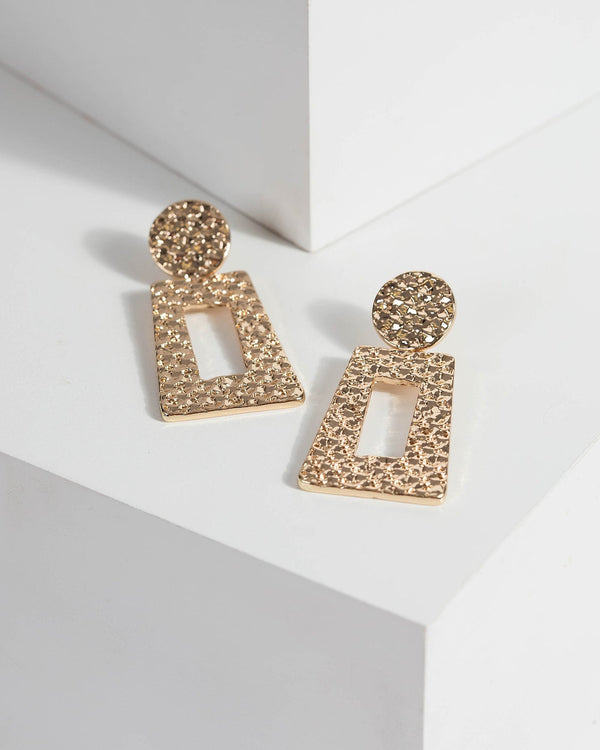 Gold 50Mm Textured Rectangle Drop Earrings | Earrings