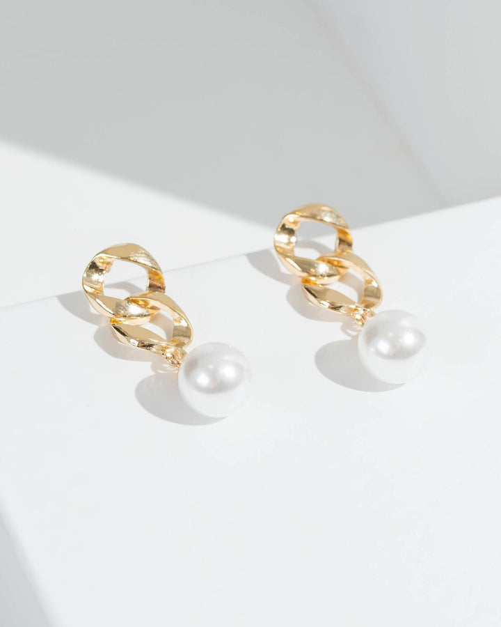 Colette by Colette Hayman Gold Double Metal Link Pearl Drop Earrings