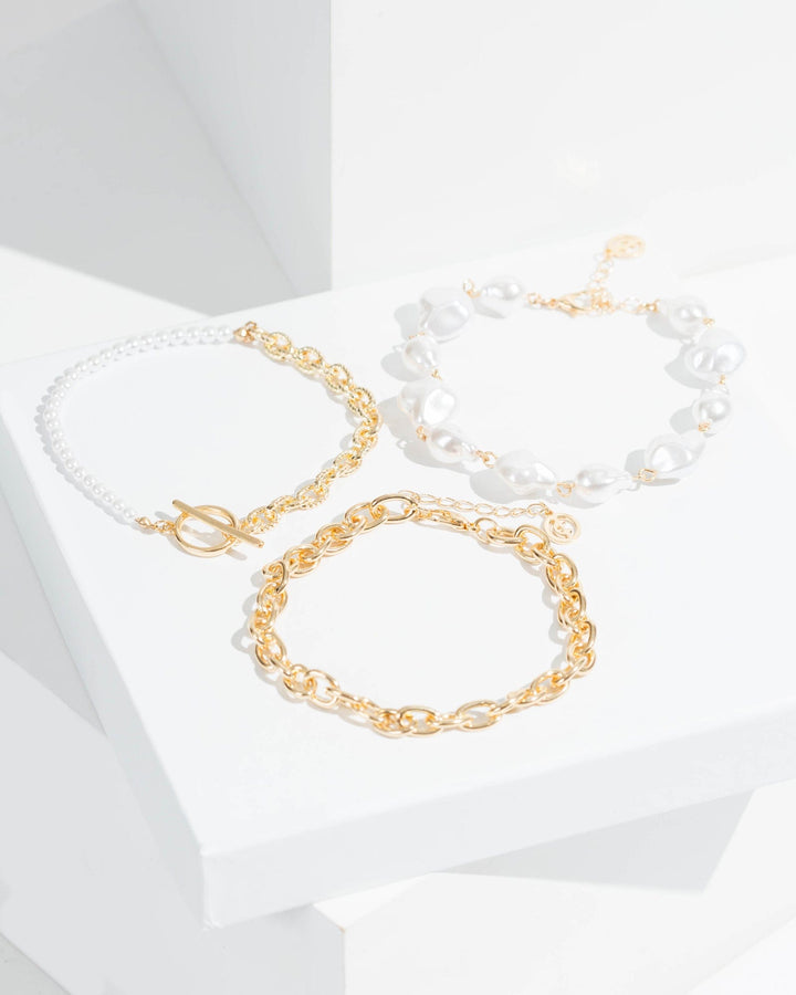 Colette by Colette Hayman Gold Multi Pack Pearl And Chain Bracelet