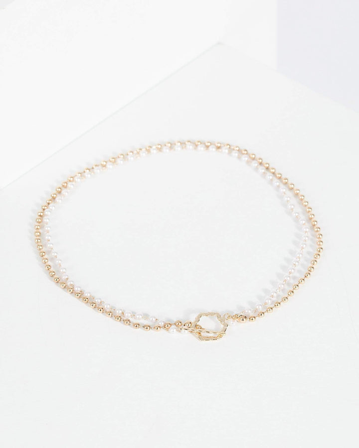 Gold Pearl And Chain Toggle Necklace | Necklaces