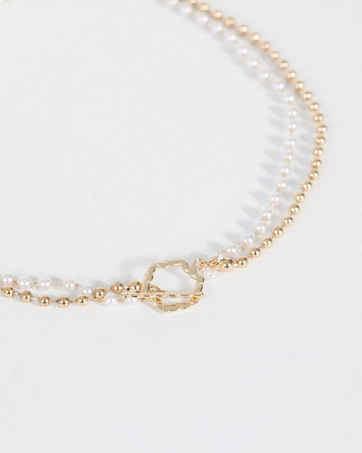 Gold Pearl And Chain Toggle Necklace | Necklaces