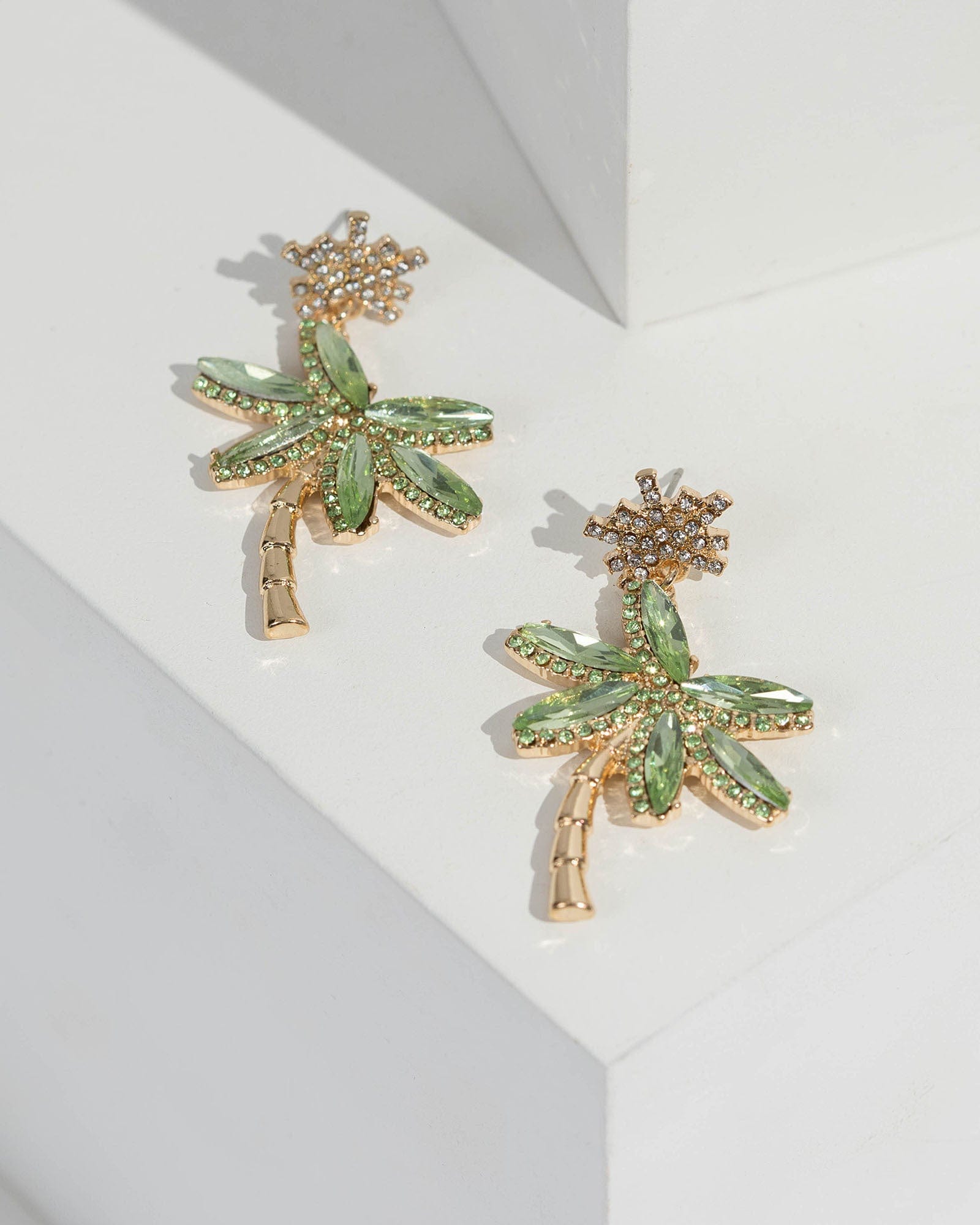 Green Crystal Palm Tree Drop Earrings colette by colette hayman