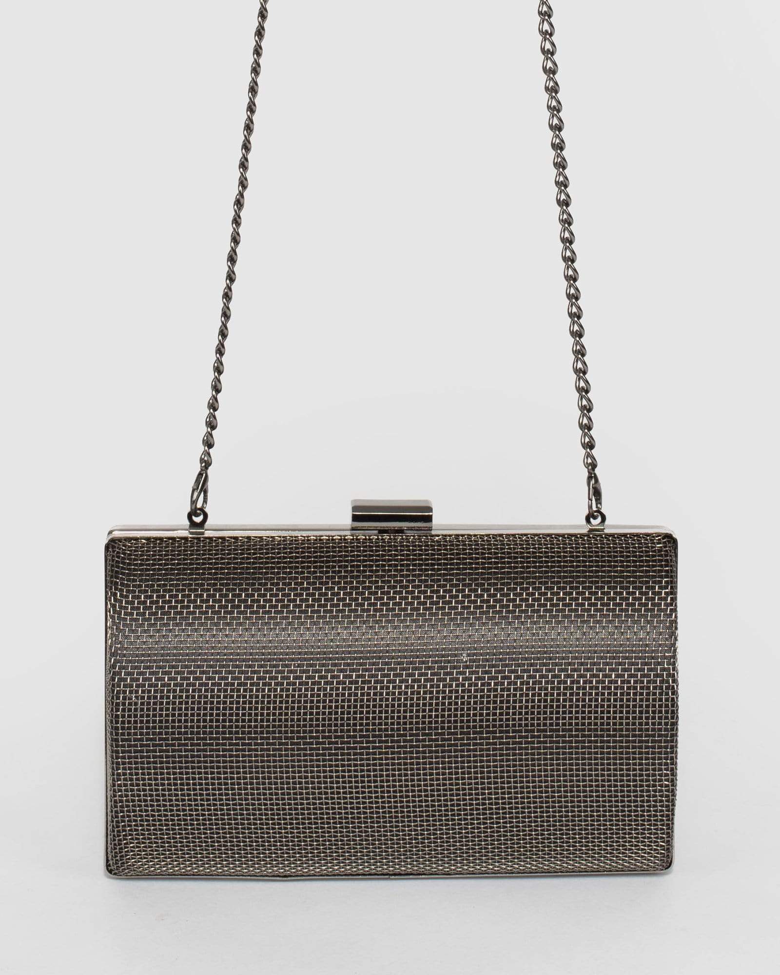 Gunmetal Maree Mesh Hardcase Clutch Bag Online Colette Hayman