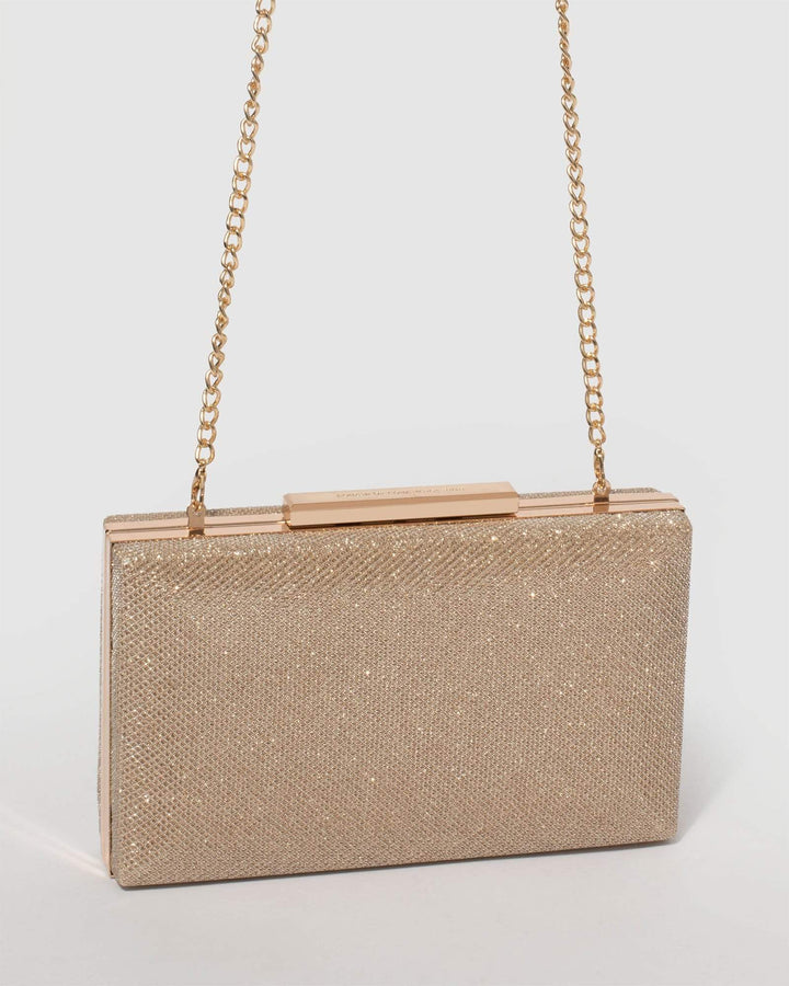 Jaimi Gold Glitter Textured Clutch Bag – colette by colette hayman