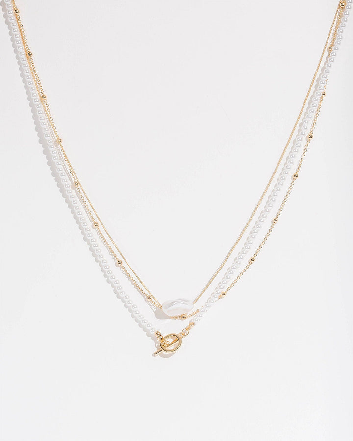 Colette by Colette Hayman Pearl Layered Fine Chain Toggle Necklace