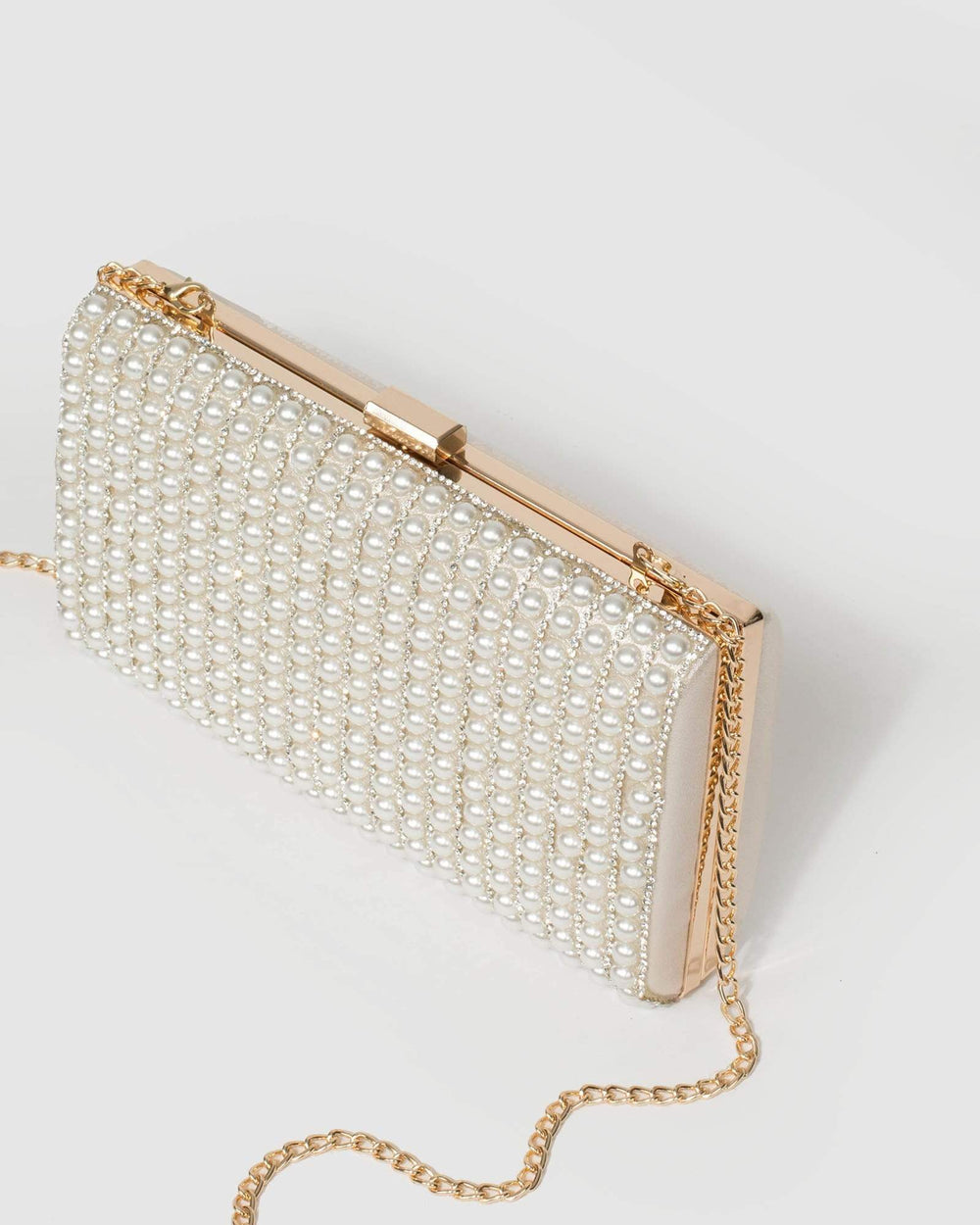 Rose Gold Crystal Hard Case Clutch with Chain