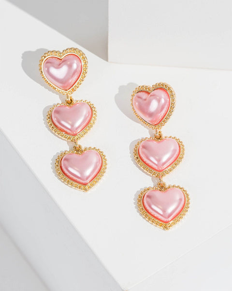 Gold Pink & Red Heart Drop Earrings - 3 Pack