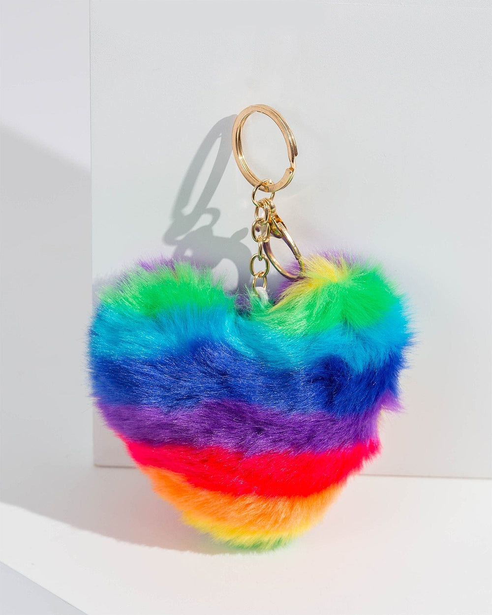 Rainbow Heart Pom Keychain