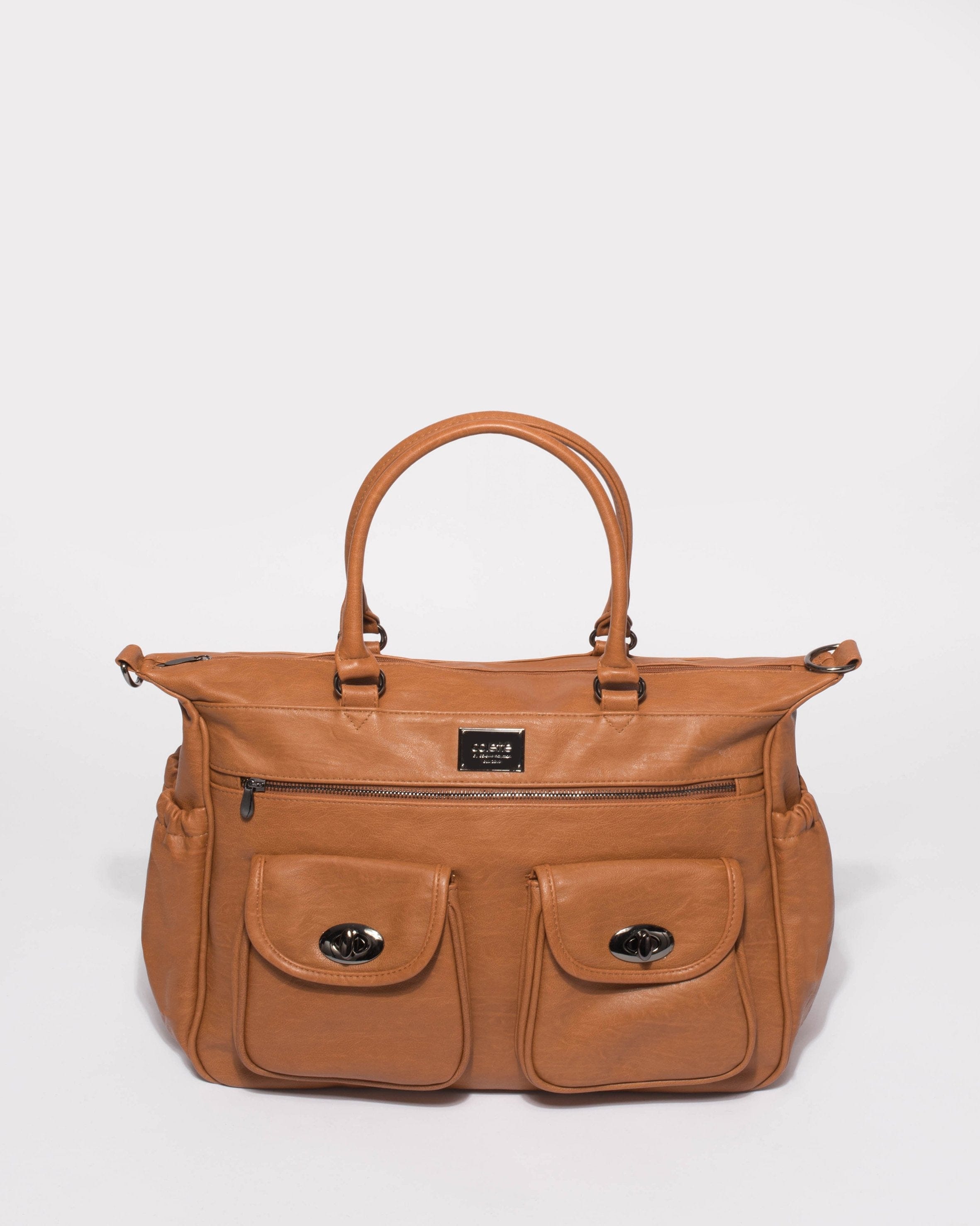 Tan Baby Travel Bag With Gunmetal Hardware colette by colette hayman