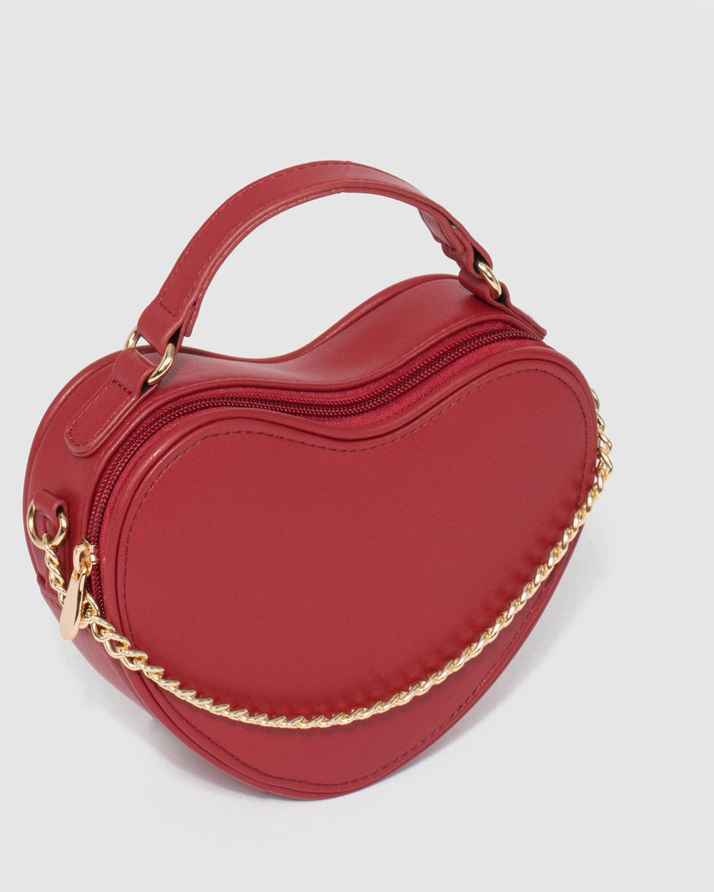 Red Heart Mini Bag Gold Chain Crossbody Shoulder Purse Valentine Leather  Clutch