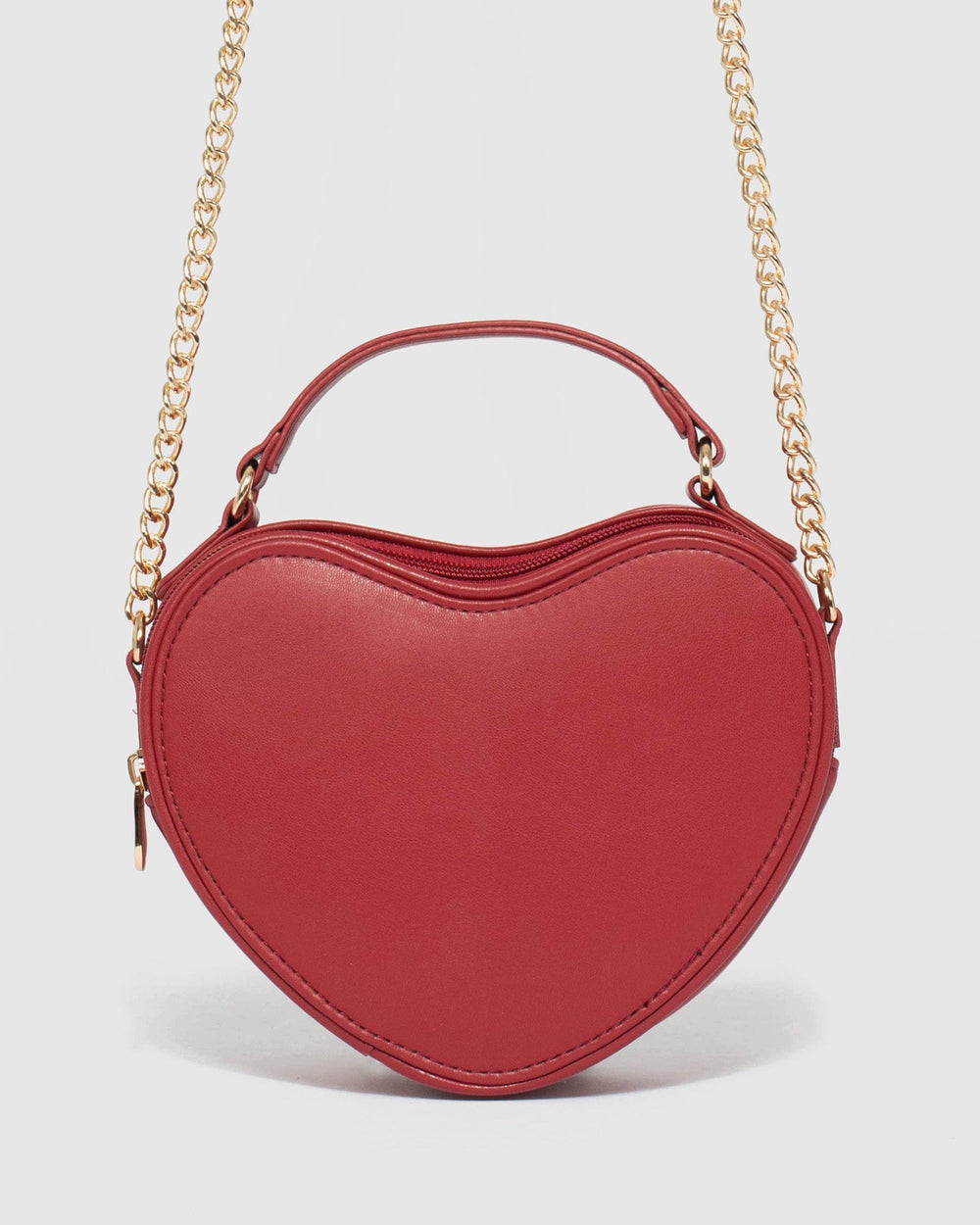 Red Heart Mini Bag Gold Chain Crossbody Shoulder Purse Valentine Leather  Clutch