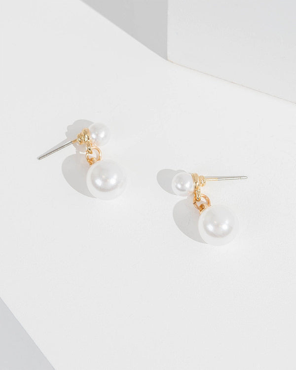 Colette by Colette Hayman White Double Drop Stud Earrings