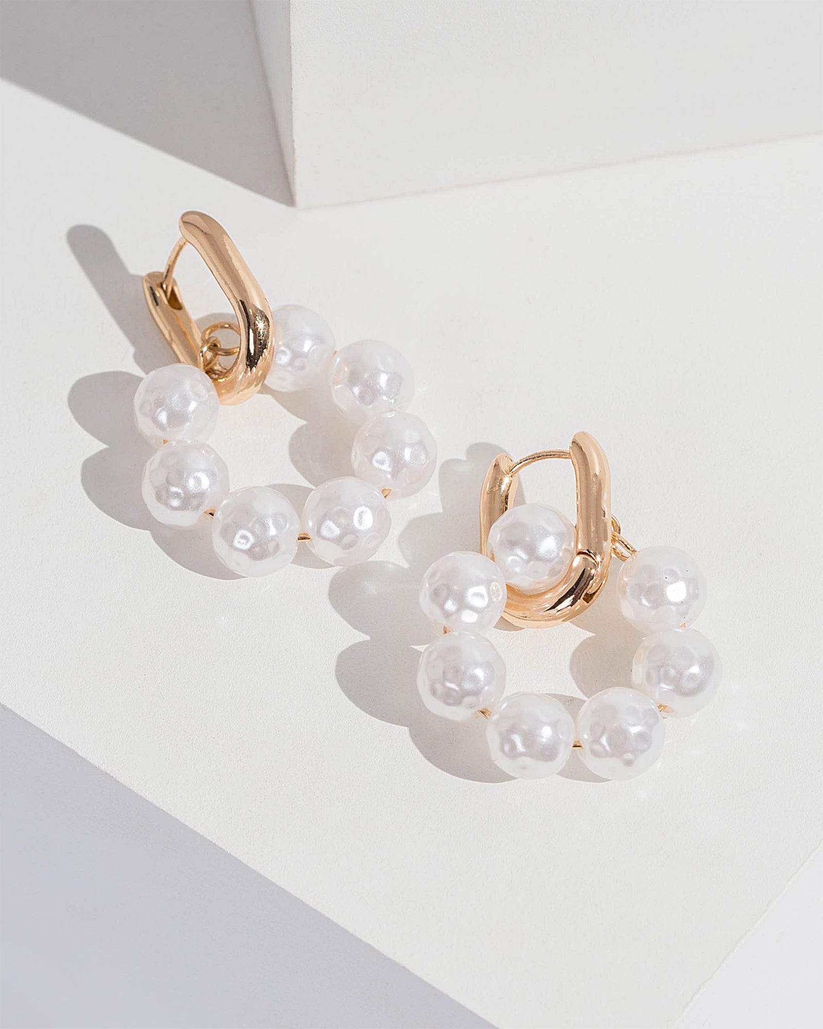 White Pearl Loop Huggie Hoop Earrings – colette by colette hayman